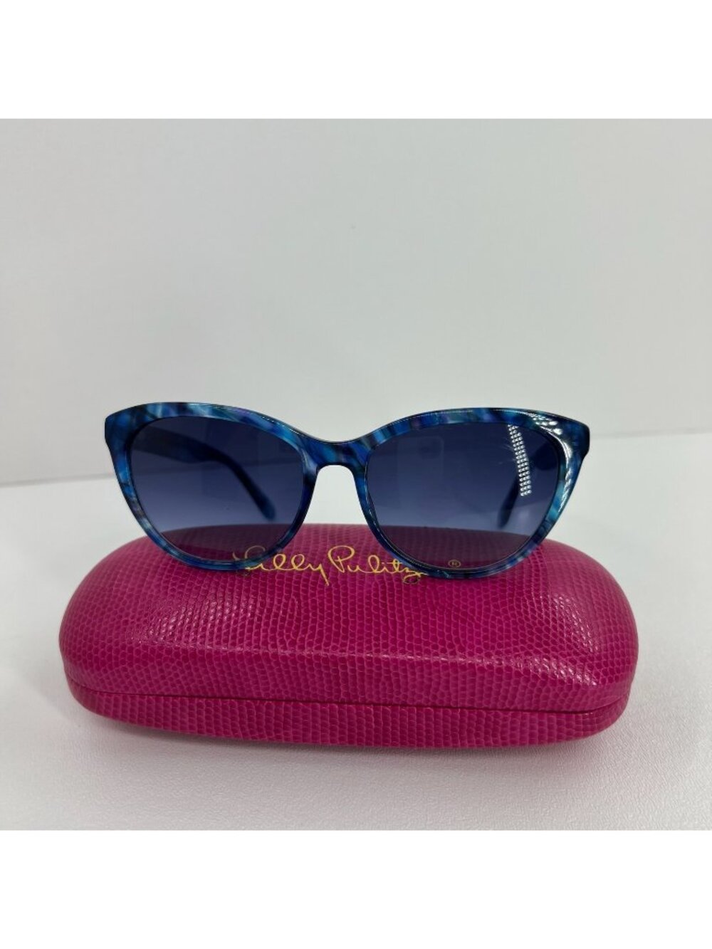 Lilly Pulitzer Havana Cat Eye Sunglasses Womens Gradient Lenses Case Blue Marble
